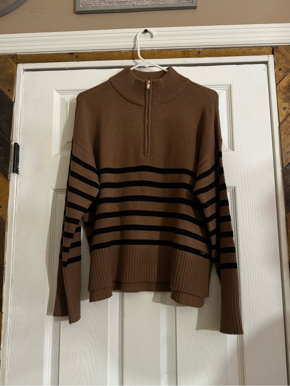 Brown Half-Zip Striped Sweater